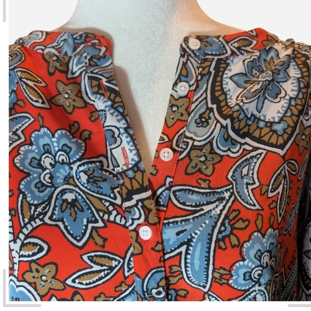 Pre-owned LOFT Red and Blue Patterned Dress - Picture 6 of 9